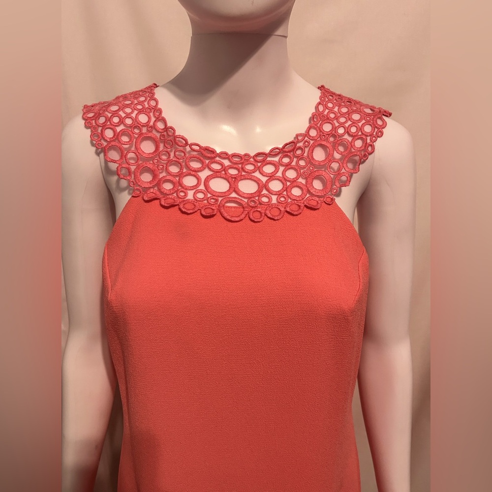 Trina Turk 0 Coral Pink Embroidered Sheath Cocktail Party Dress Elegant Boho - Picture 3 of 10